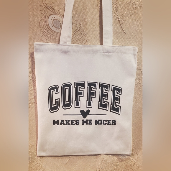 Handbags - ❣️Comment to request restock❣️White Tote Bag with Coffee Print - Large